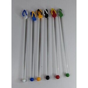Vtg Art Flip Flop Sandals Glass Swizzle Sticks Colorful Drink Stirrer Lot of 6